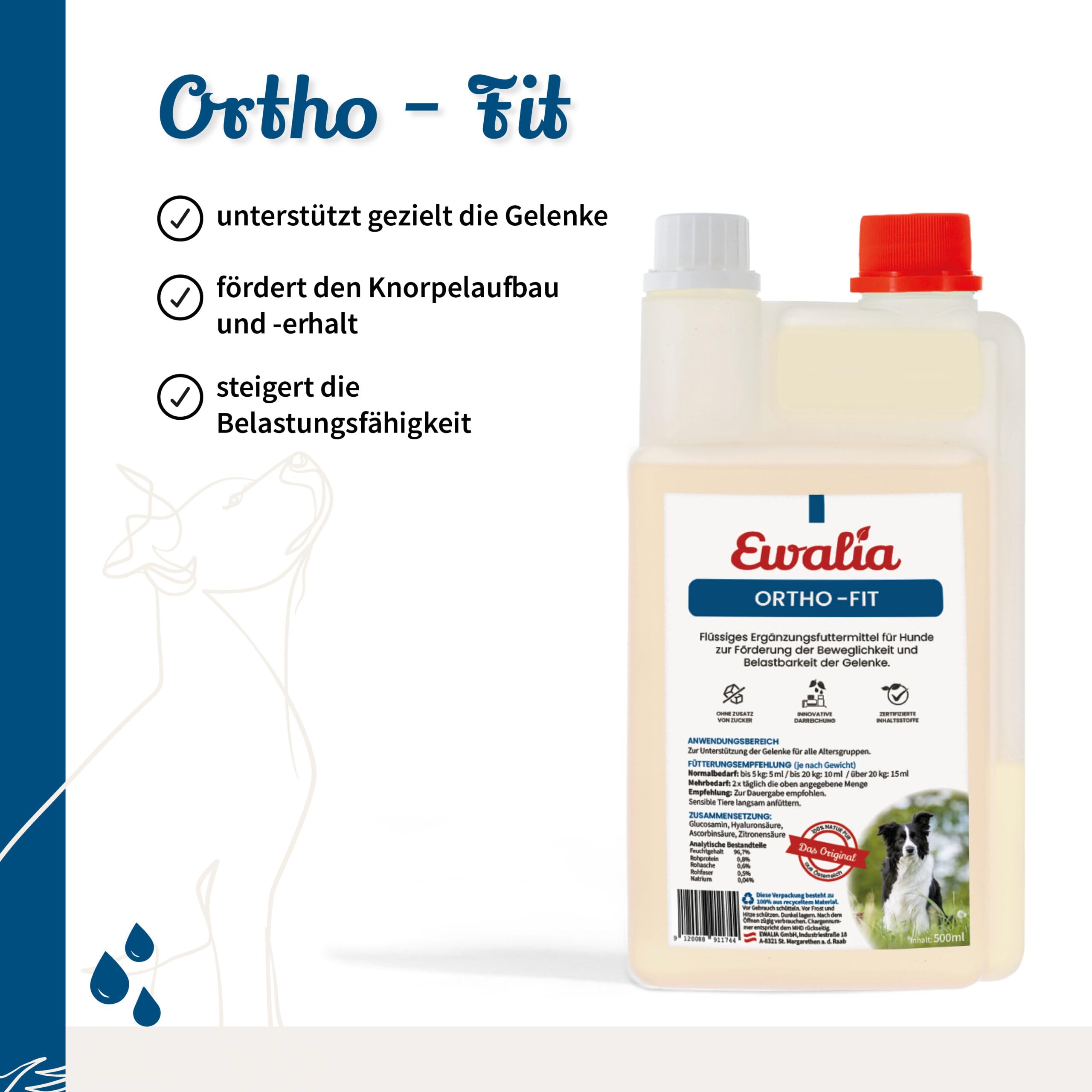 NEU! EWALIA Ortho - Fit für Hunde - Schenken Sie Ihrem Hund Neue Bewegungsfreude mit unserer natürlichen Gelenkunterstützung - mit Tierärzten entwickelt, 100% Natur pur, frei von Zusätzen - 500ml