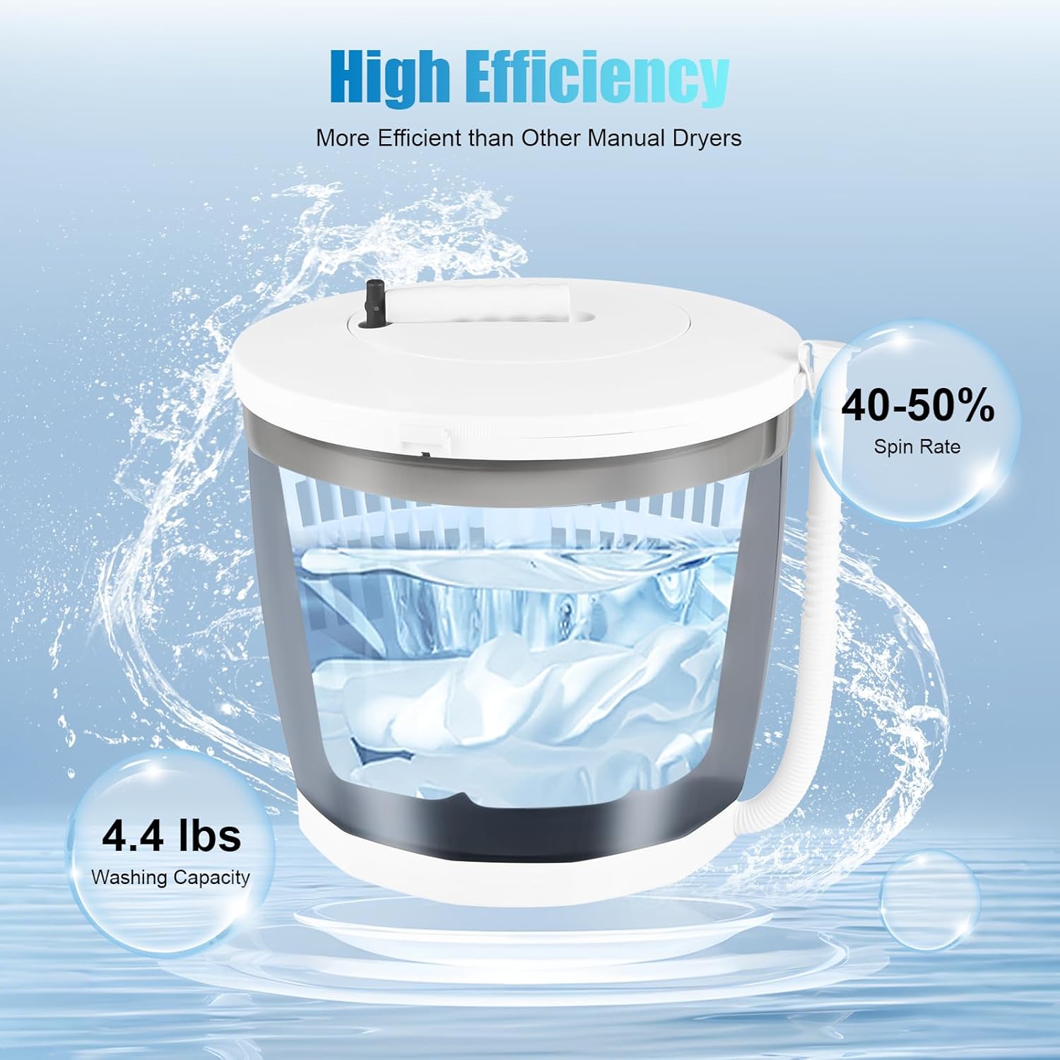 Manual Washing Machine Portable Mini Washer Spin Dryer 2 in 1 Manual Non-Electric Washing Machine for Indoor Outdoor Grey