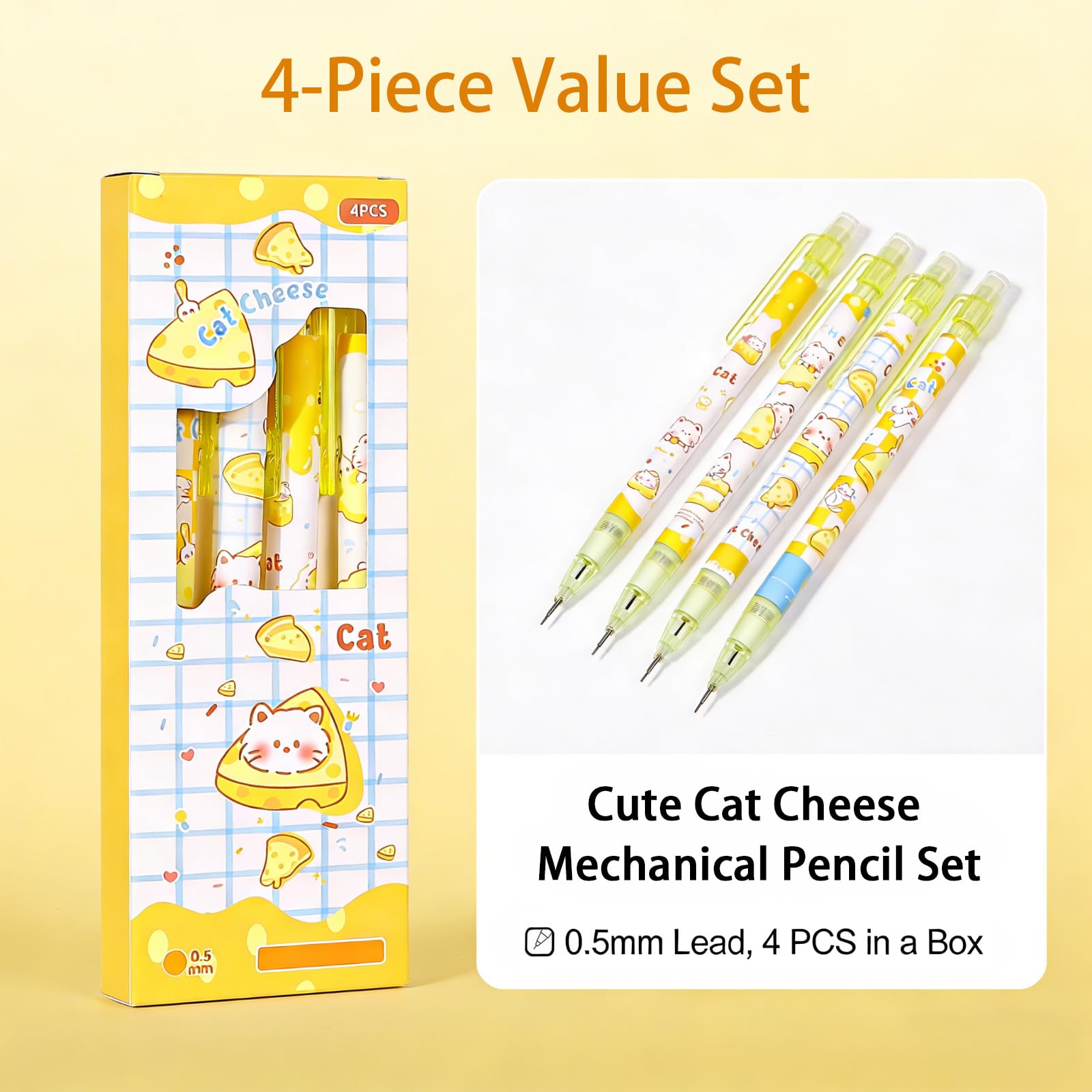Lot de 4 porte-mines Kawaii mignons de 0,5 mm pour étudiants, femmes, bureau, école, fournitures scolaires