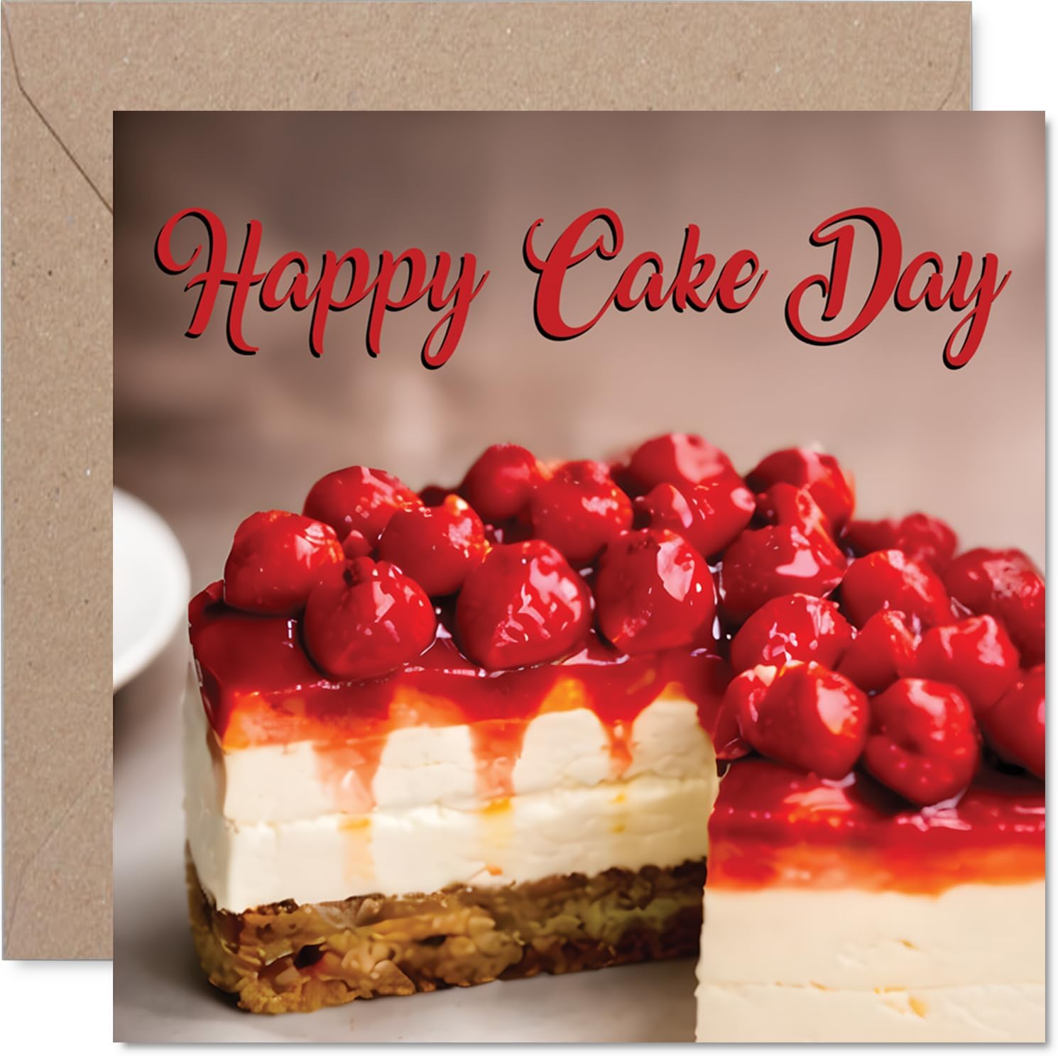 Stuff4 Playful Birthday Card - Celebrate in Style - Cheerful Cake Topped with Juicy Red Cherries - Perfect Way to Wish a Happy Cake Day - 5.7 Inch Square, Envelope Included