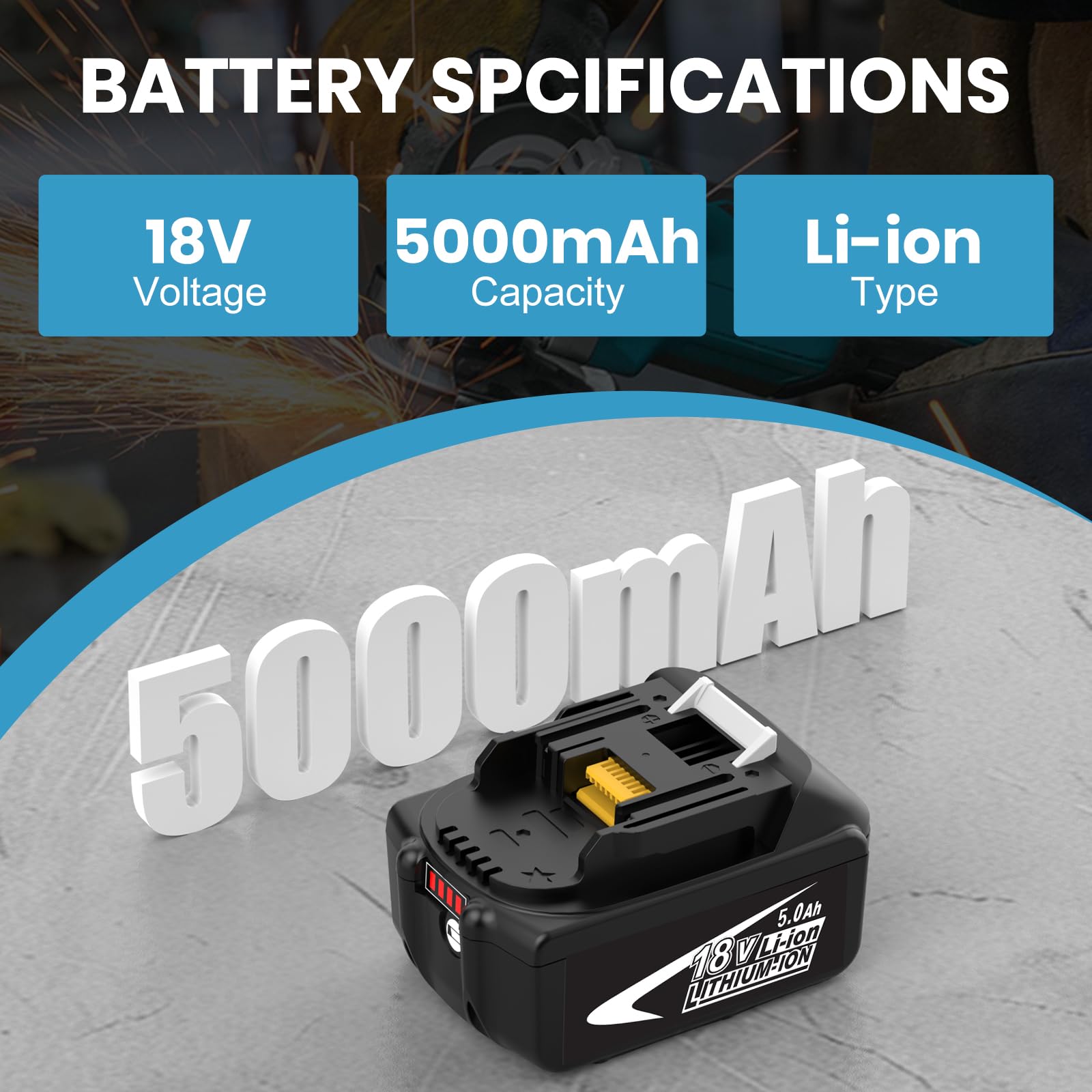 2X BL1850B Ricambio per Makita Batteria 18V 5.0Ah BL1860B BL1850B BL1850 BL1860 BL1845 BL1840 e LXT-400 con indicatore LED - 2