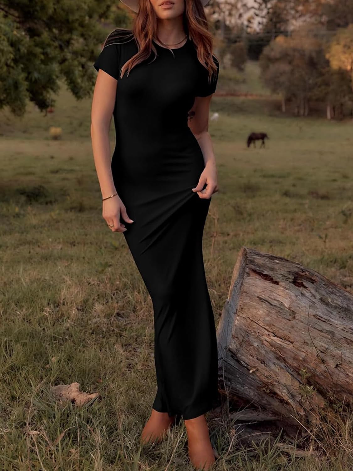 Womens Summer Cap Sleeve Square Neck Elegant Casual Lounge Bodycon Slim Maxi Evening Party Long Dress - Image 5