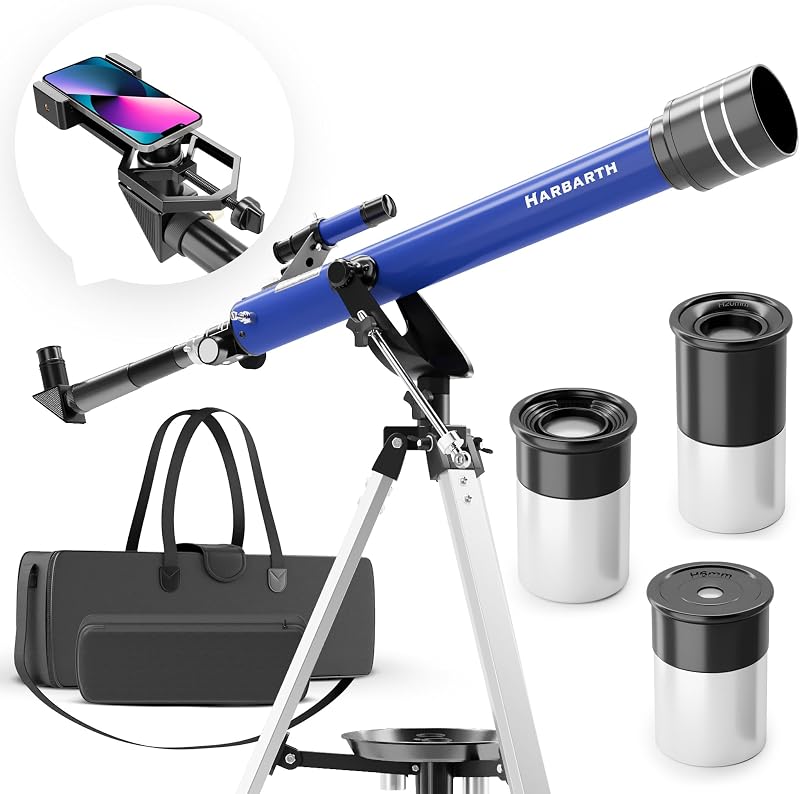 HARBARTH Teleszkóp 60mm Objektív 600mm Fókusz Állvánnyal Okostelefon Tartóval Táskával Felnőtteknek Csillagászathoz