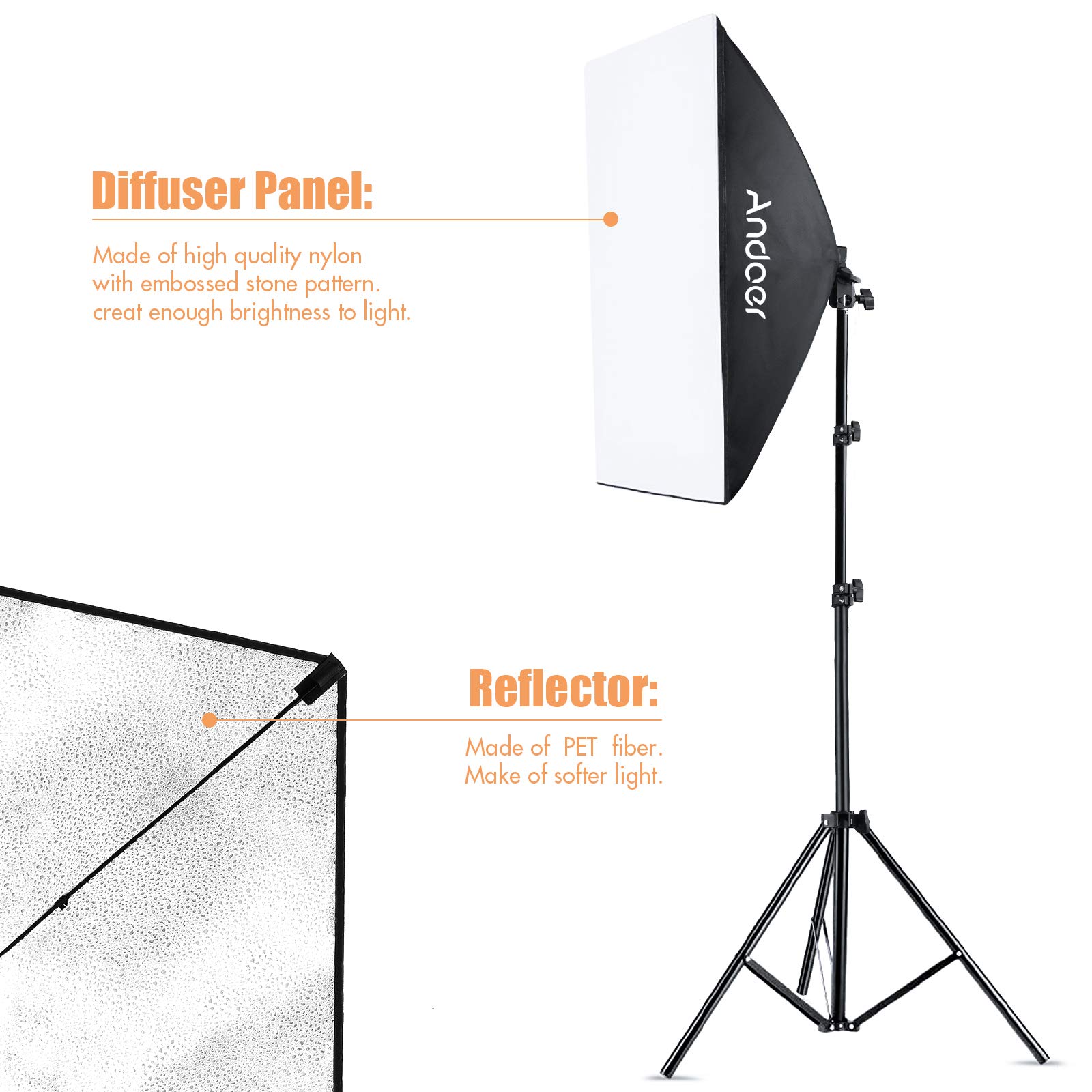 Andoer Softbox zestaw do studia fotograficznego, 2 x 50 x 70 cm, softbox LED, zestaw 2 lamp studyjnych 150 W, 2 piloty, 2 x statyw świetlny 2 m, torba do przenoszenia portretów, fotografii produktów, modne zdjęcia