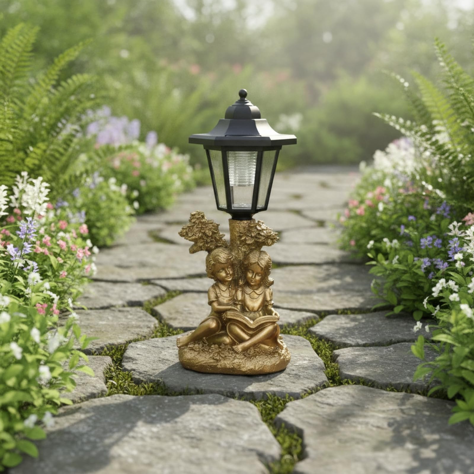 Ronyme Figura Solar Jardín Impermeable | Para Exterior, Compacta, Adorno, Patio, Porche, Oro