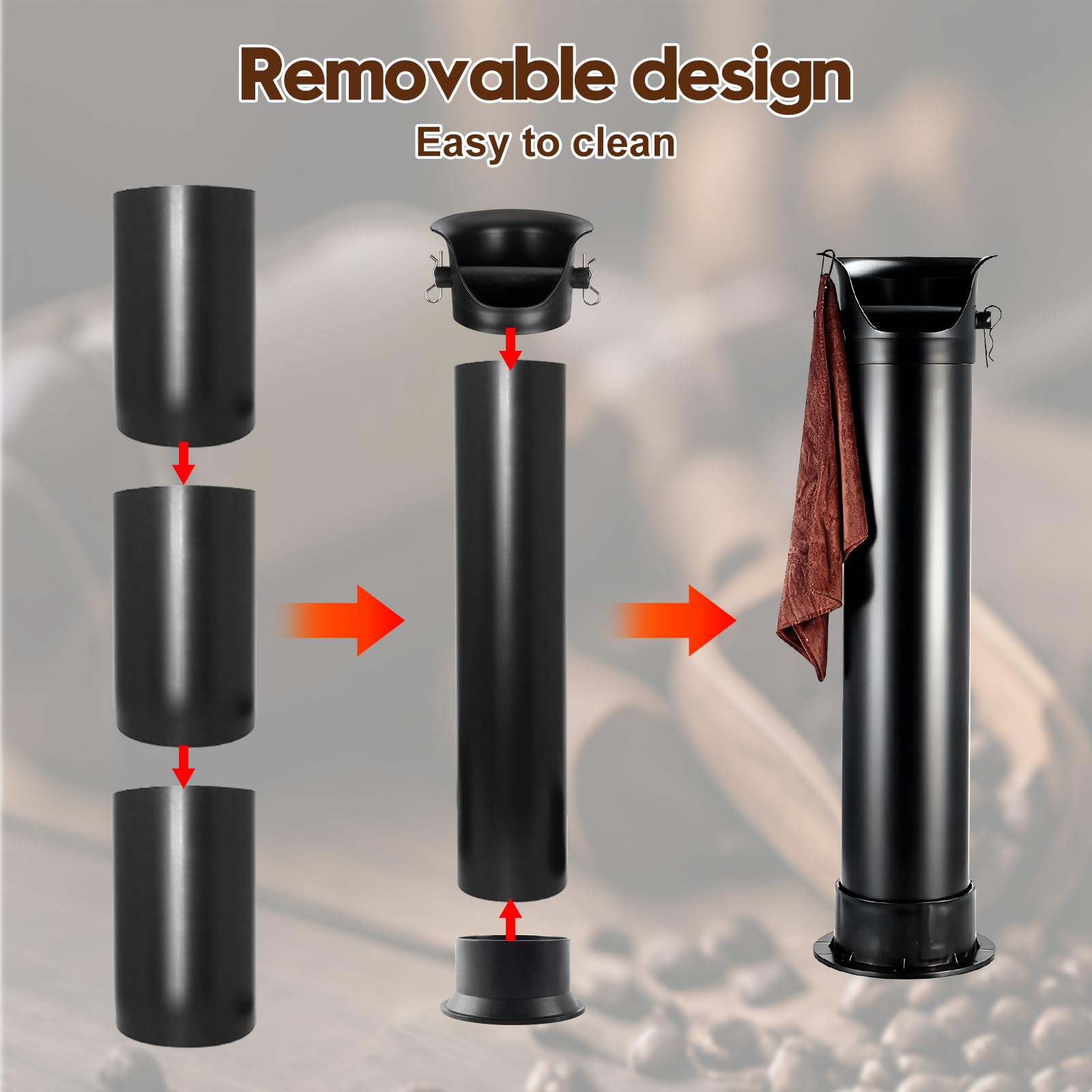 Caja para café con gancho y toalla, recipiente para café espresso con gran capacidad (22,4 x 21,3 x 85,9 cm), para restaurantes, cafés y bares