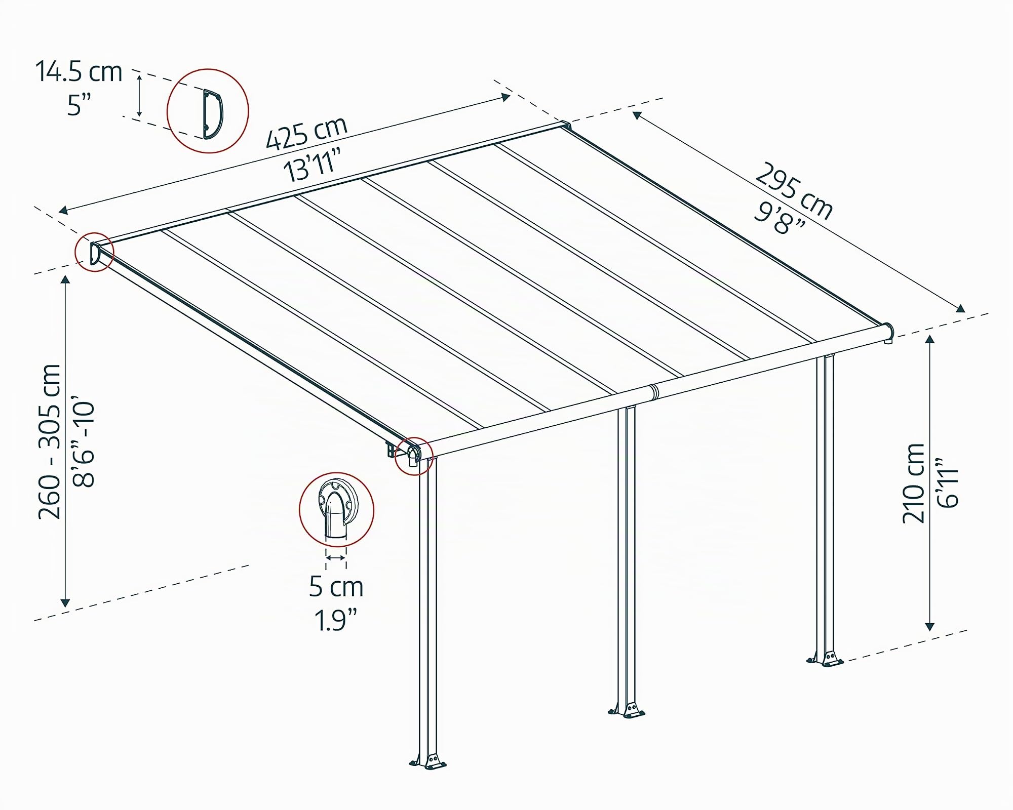 Canopia by Palram Pergola Olympia 12.8 m² en Aluminium Et Polycarbonate, Moderne & Élégante, pour Couvrir Une Terrasse Toute L’année (Gris)