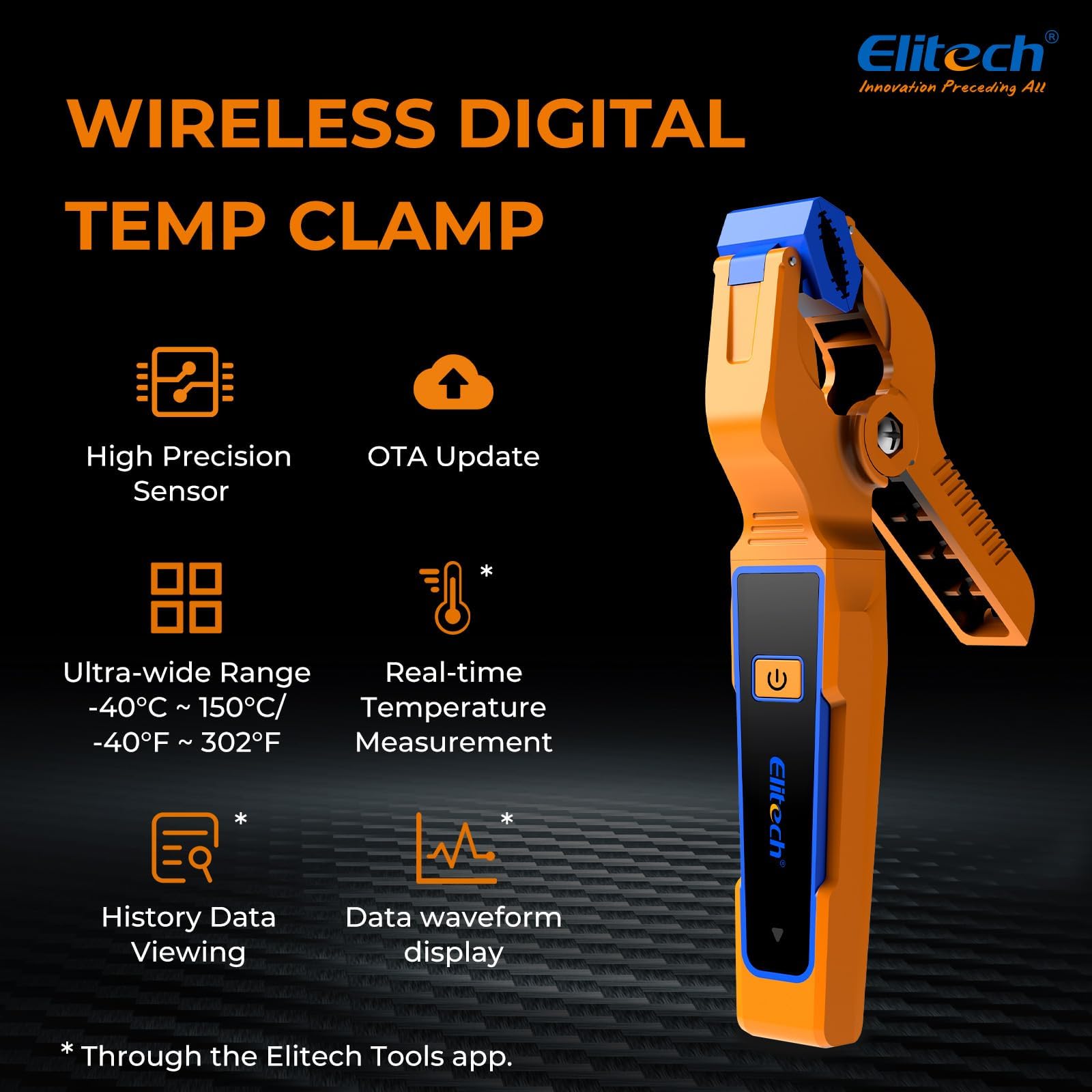 Elitech IPT-01 Drahtlose Temperaturklemme – T-Typ Thermometer mit Bluetooth-App, Datenaufzeichnung & Fernüberwachung – HVAC-Temperaturfühler für digitale Manifold-Messgeräte
