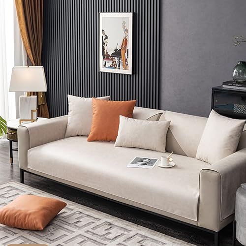 OITTO Funda de sofá vintage de piel sintética suave, antideslizante, funda de sofá seccional para perros, niños y mascotas (metal  beige, tamaño 28
