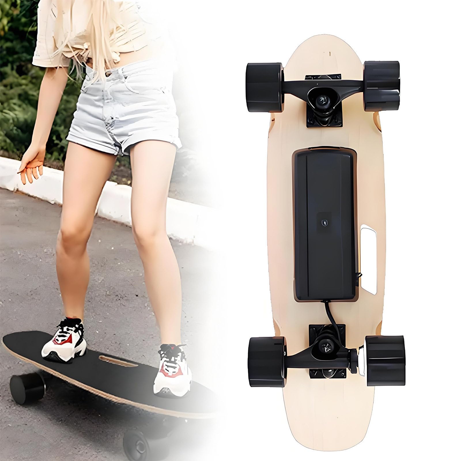Skateboard Elettrico, Longboard Elettrico per Adulti con Telecomando - velocità Massima 15 mph, autonomia 8 miglia, Regolazione a 3 velocità, carico Massimo 155 libbre - per Adulti