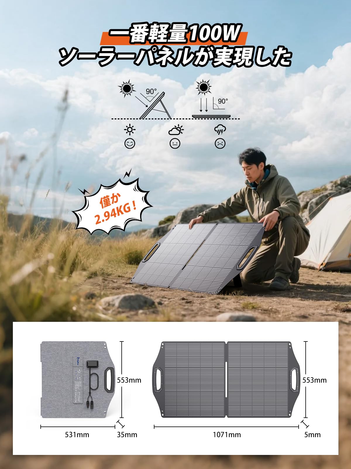 Amazon | BigBlue ソーラーパネル 100W MC-4出力 PD45W/QC3.0 ソーラー