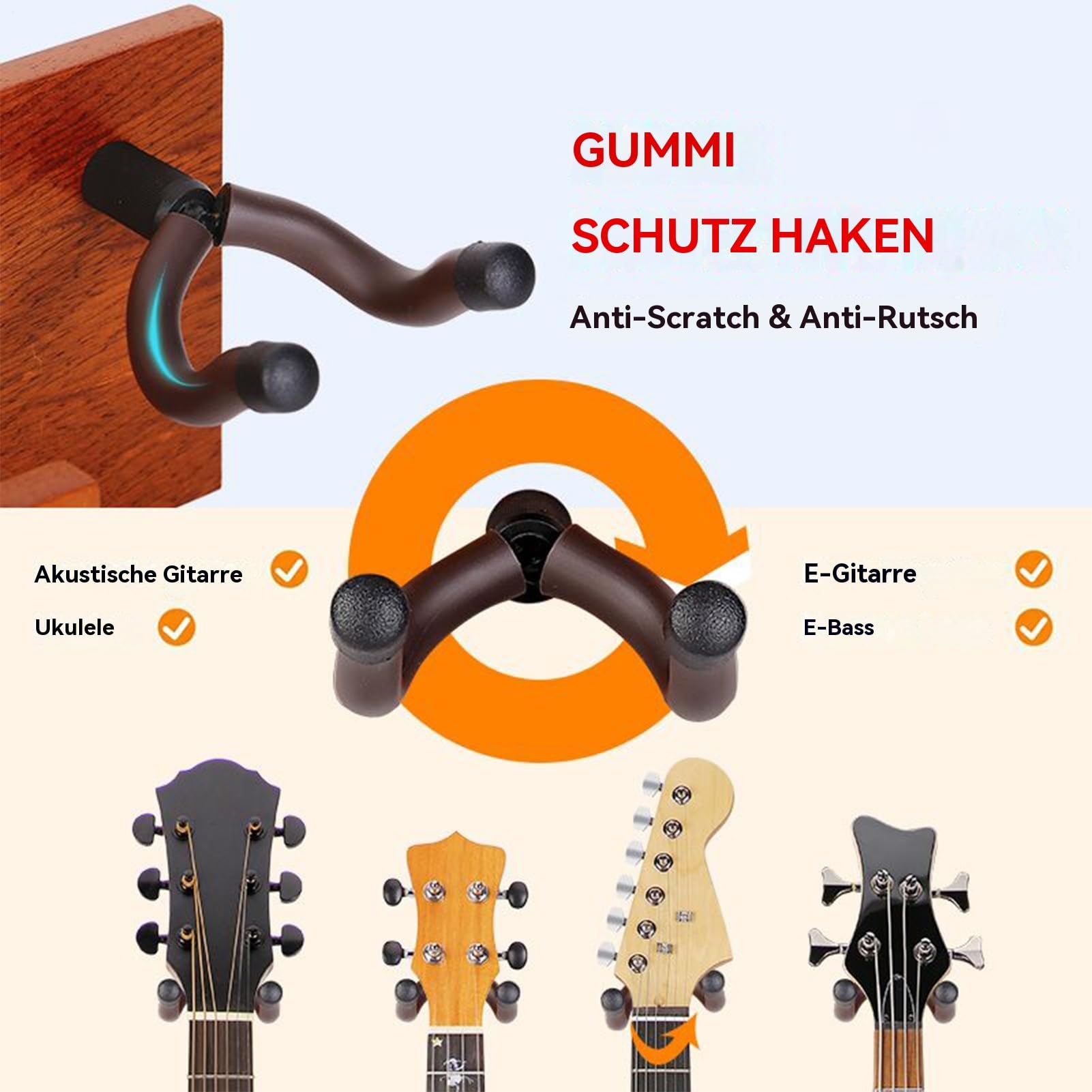 Uchwyt ścienny na gitarę Drewniany Na Ścianę Oszczędzający Miejsce | Drewniana półka do przechowywania gitar Pojemny, Do Elektrycznych, Akustycznych, Banjo, Basowych, Mandolin, Do Salon