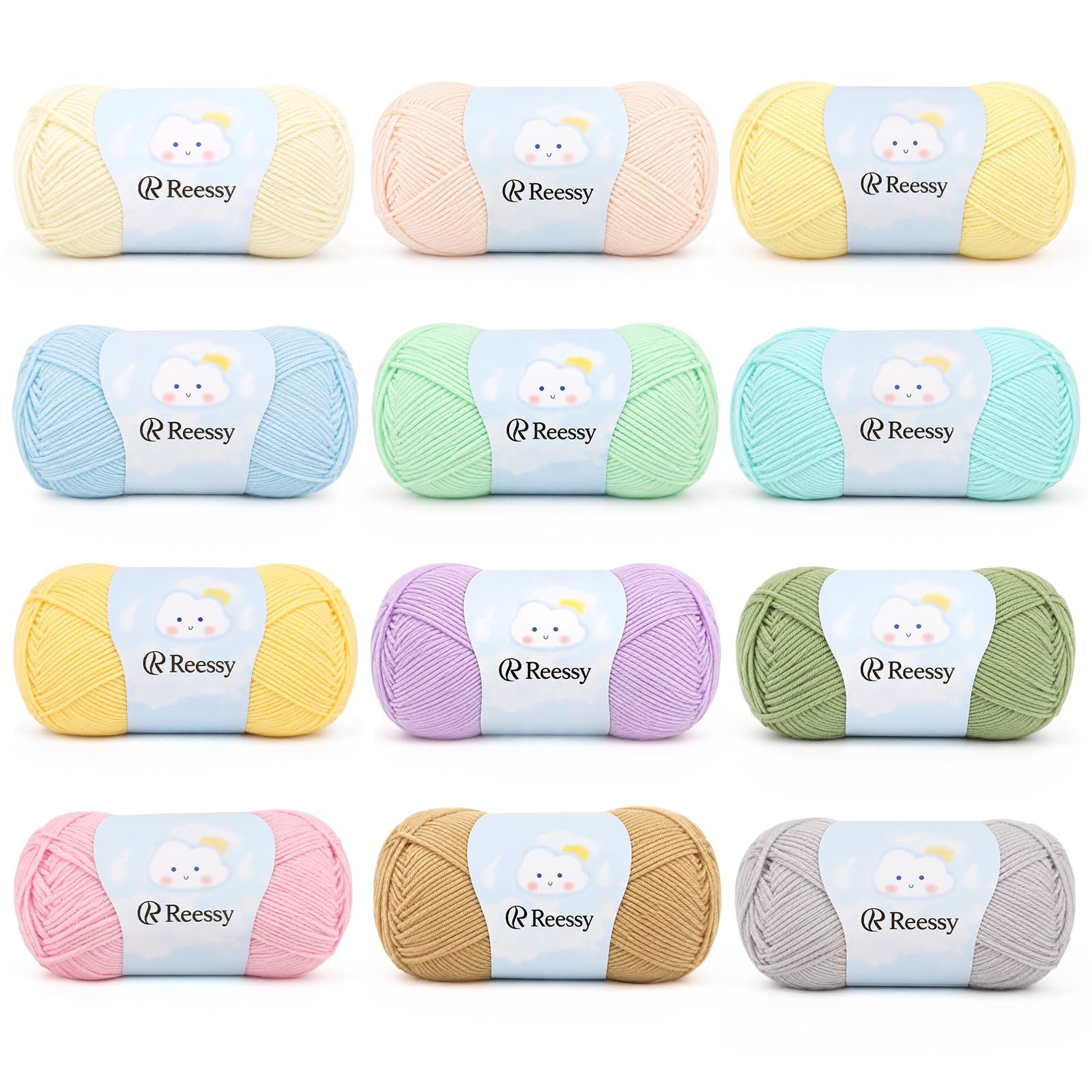 Reessy Crochet Yarn for Crocheting, 12×40g Knitting Wool Set-Pastel
