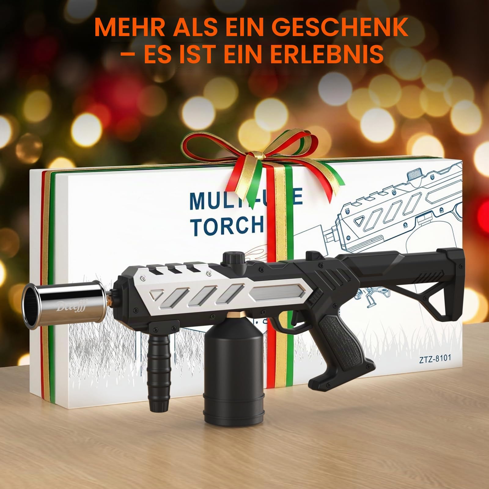 Propan-Fackelpistole, abnehmbare und verstellbare Flammenwerferpistole, 1800 ℃ Hochleistungs-Lötlampe für Grill, Steak, Lagerfeuerstarter, Eisschmelzen und Löten, Silber (Tank nicht im