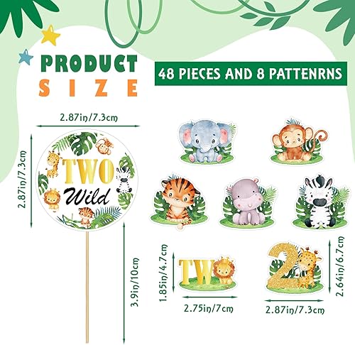 Miniatura 2 de 48 adornos para cupcakes salvajes, dos decoraciones de cumpleaños salvajes para niños, decoración de tartas de animales de la selva, decoraciones de