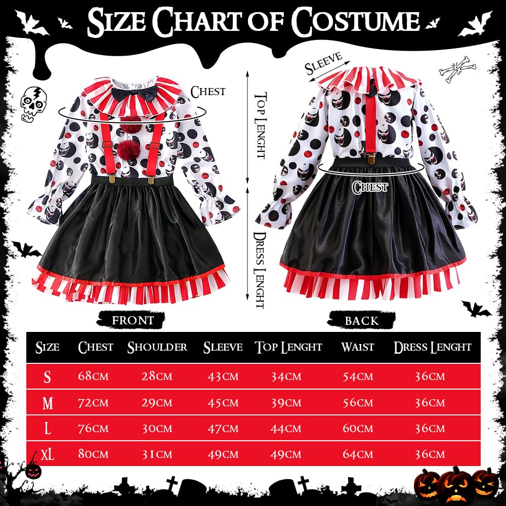Costume da Clown per Bambina, Halloween Costume Outfit con Cappello