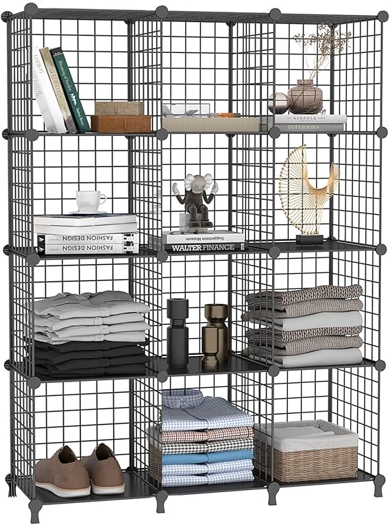 AWTATOS Wire Storage Cubes Closet Shelves Organizer 12 Cube Wire Grids