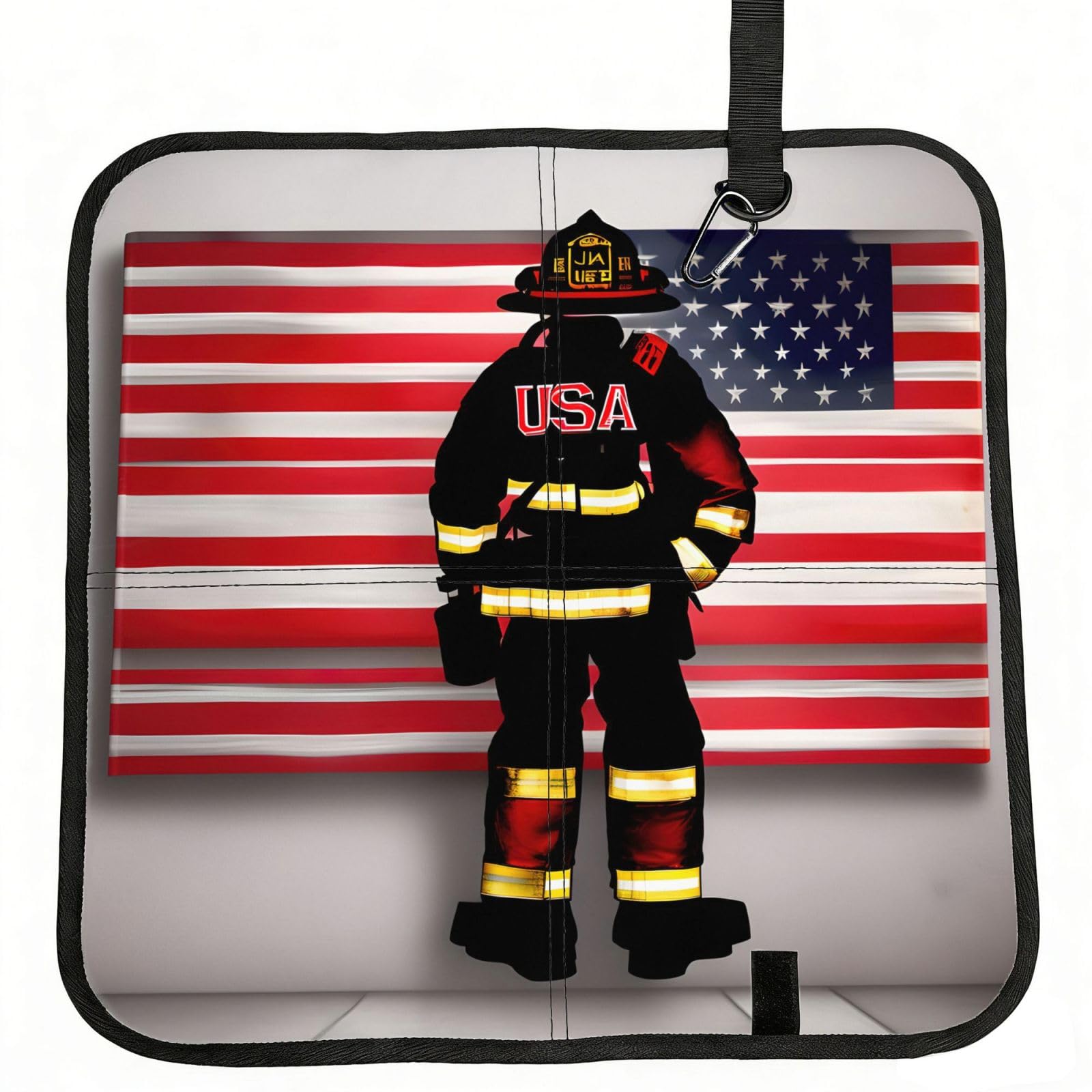 NImongt Red Stripe Firefighter Usa Flag Print Portable Chair Pad Foldable Seat Cushion Outdoor Seating Office Picnic Camping