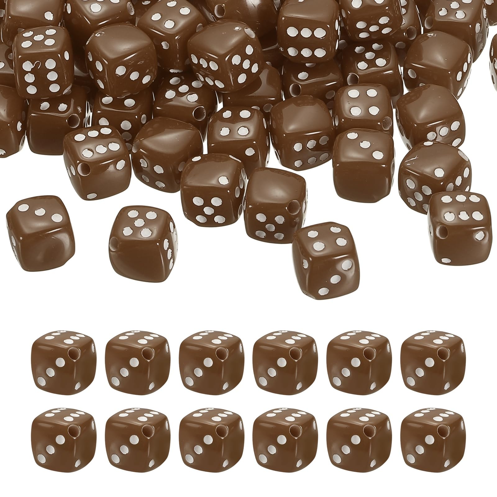PATIKIL 100Pcs Acrylic Dice Bead, 10mm/0.4" Cube Dice Charm Beads Cute Keychain Pendant for Bracelets Necklaces Earrings DIY Crafts Jewelry Making, Solid Coffee