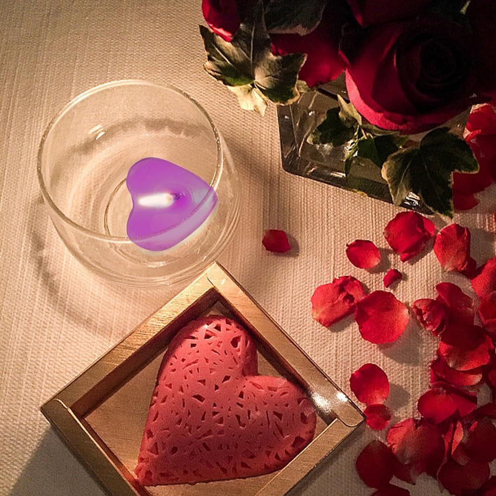 Tea Lights Candles, 50pcs Heart Shaped Smokeless Tea Lights Candles Unscented Candles, Dripless & Long Lasting Mini Tealight Candles for Wedding Celebrations Home Decor(Purple)