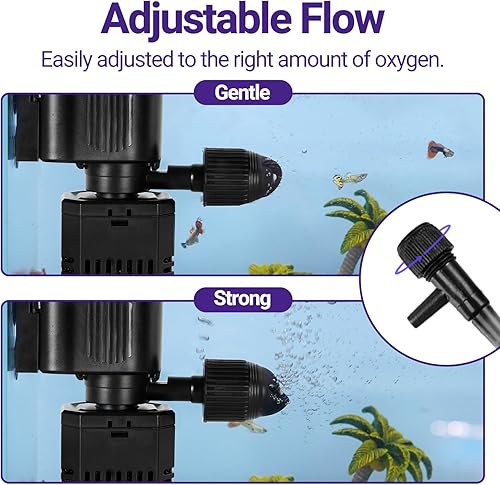 Miniatura 3 de OiiBO Filtro interno para acuario de 11 W, filtro de tanque de peces de 317 GPH con sistema de aireación ajustable, filtro sumergible para ondas de