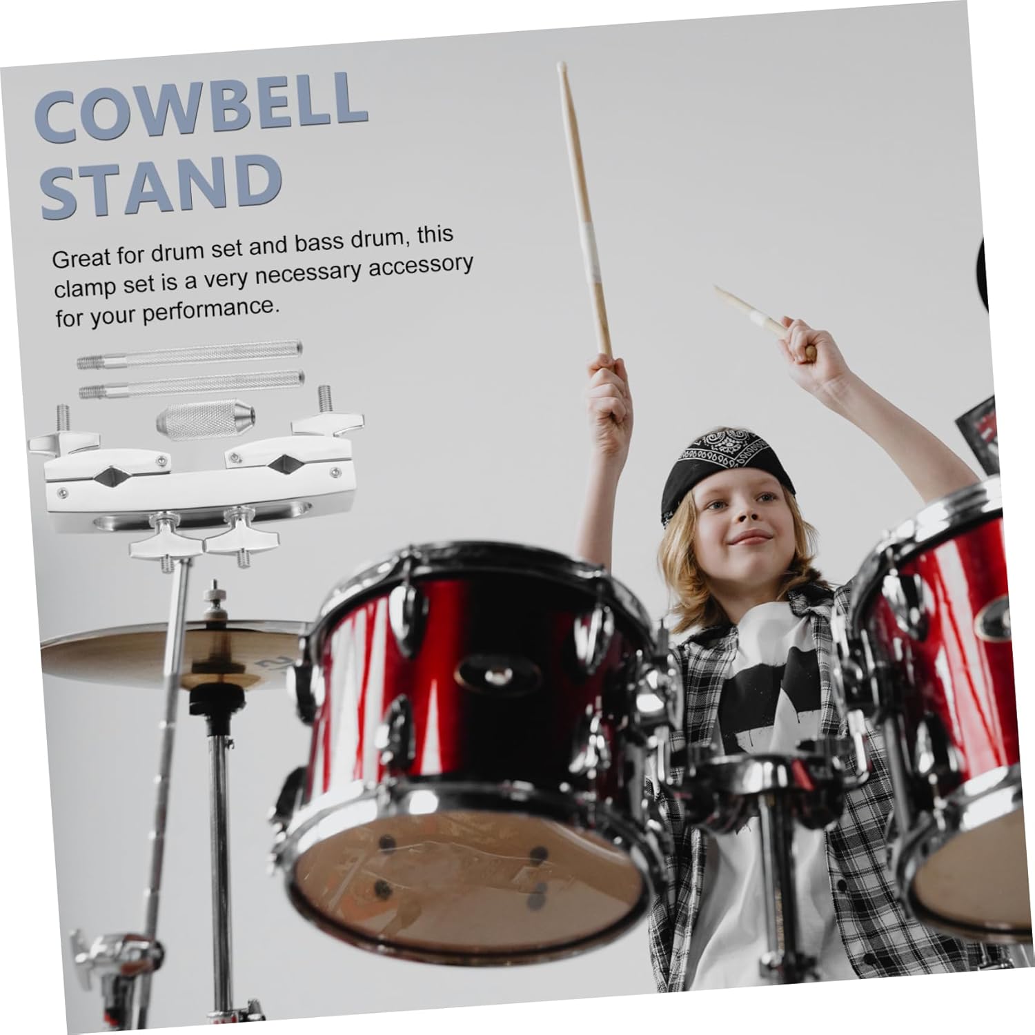 Levemolo 1set Cowbell Extension Clip for Drum Kit Cowbell Bracket Holder Easy to Install Drum Accessories and Percussion Instruments Multi-functional Clamp High Hardness Material
