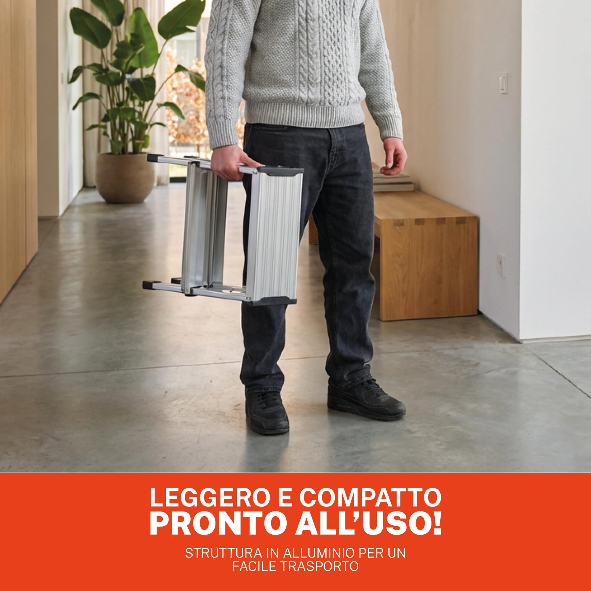 GIERRE Scaletta 2 gradini Doppia Salita 46H x 41 cm Scaletta Pieghevole con Piedini Antiscivolo Gradini da 8 Cm e Tiranti di Sicurezza Scala Alluminio Salvaspazio Perfetto per i Lavori Fai da Te