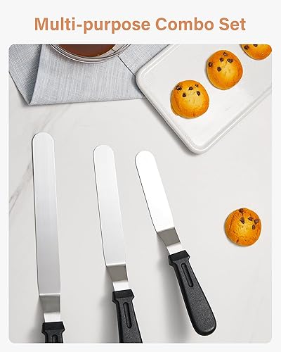 Miniatura 7 de Kootek Juego de 3 espátulas de glaseado con espátulas de acero inoxidable de 6, 8 y 10 pulgadas, espátulas en ángulo para tartas, glaseado más suave