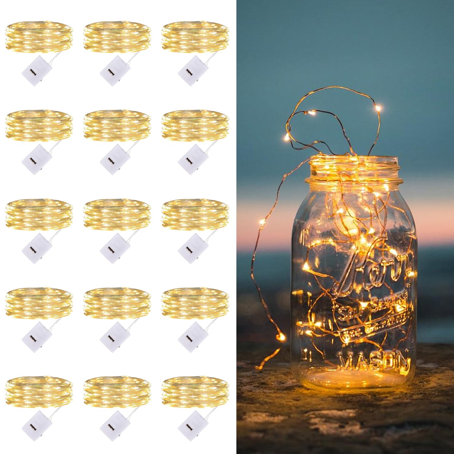 15 Piezas Cadena de Luces con Pilas, 20 LEDs Micro Alambre de Cobre Guirnaldas Luces, 2M Luces de Hadas para Navidad Fiesta Hogar Bodas Interiores Exteriores Fiestas DIY Decoración