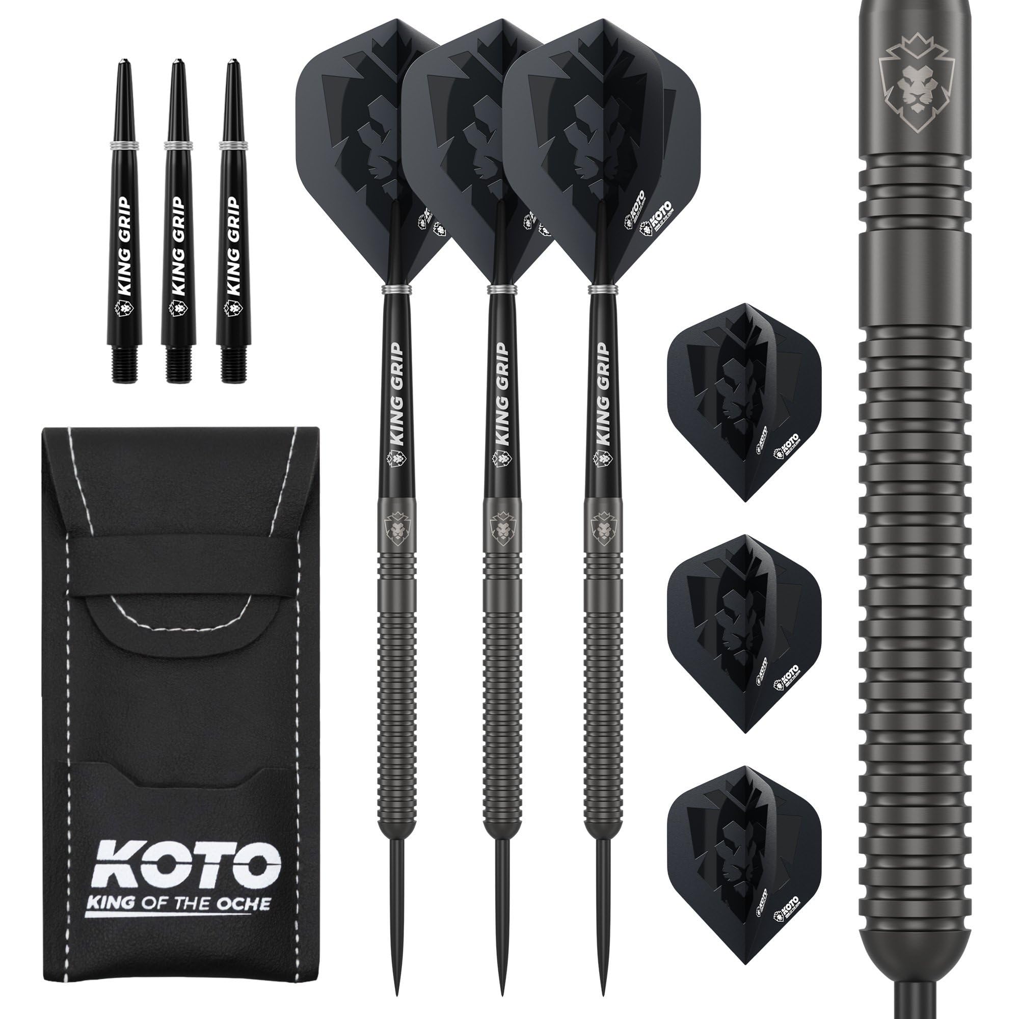 KOTO - Sting Black PVD 90% Darts, Black, Darts Set Incl. 3 Barrels, KOTO Flights + Shafts & Dartwallet, Firm Ringgrip