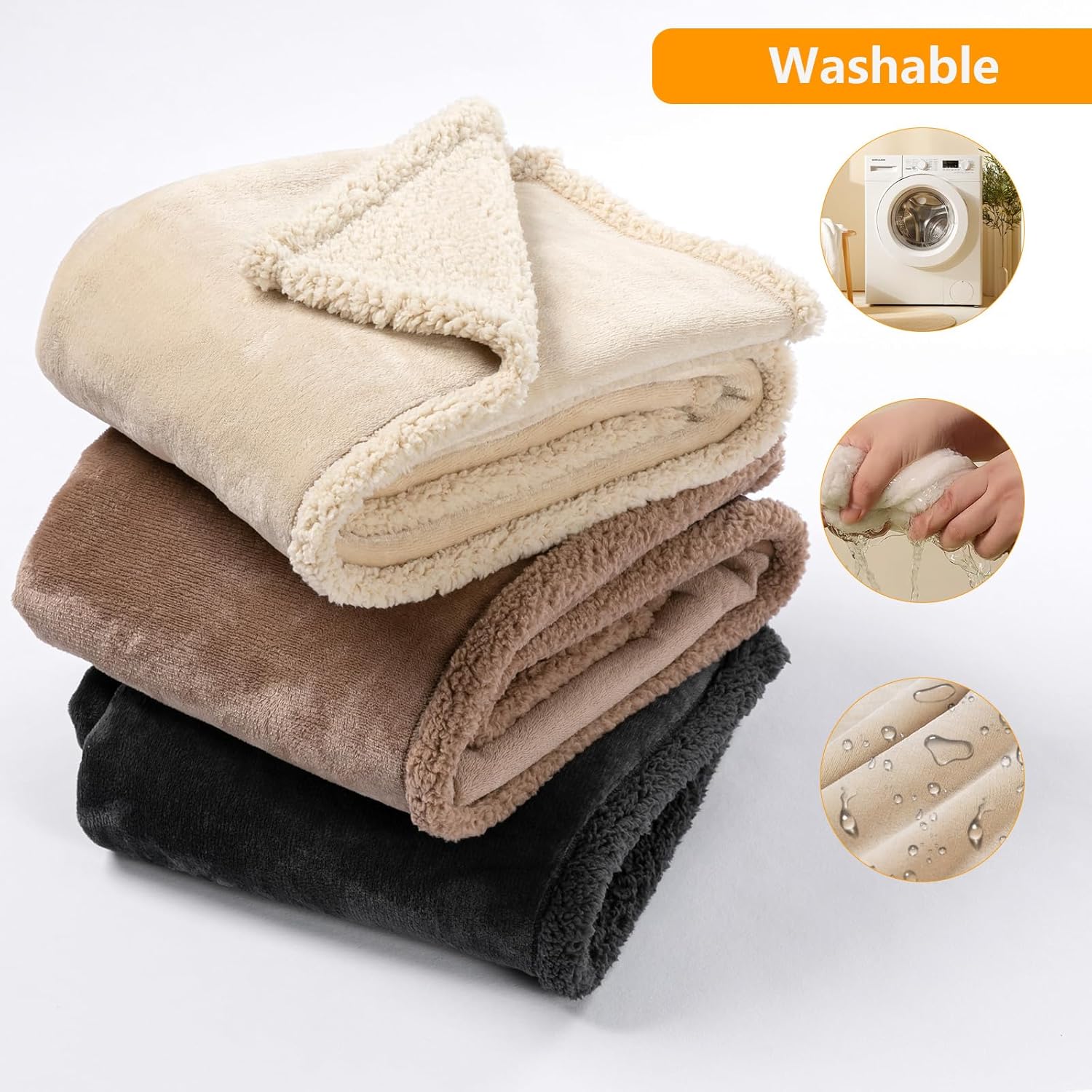 Waterproof Dog Blanket Reversible Pet Bed Cover Puppy Fluffy Cream Blankets Leakproof Sofa Couch Cover Cat Pet Blanket for Warm Washable-XXL