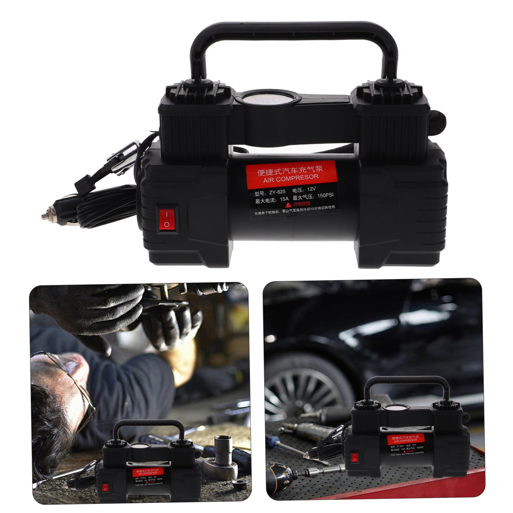 Cabilock Compresor Portátil para Coche con Manómetro y Presión de 150psi, Inflador Eléctrico de Neumáticos con Material Plástico Adecuado para Viajes y Uso en Carretera