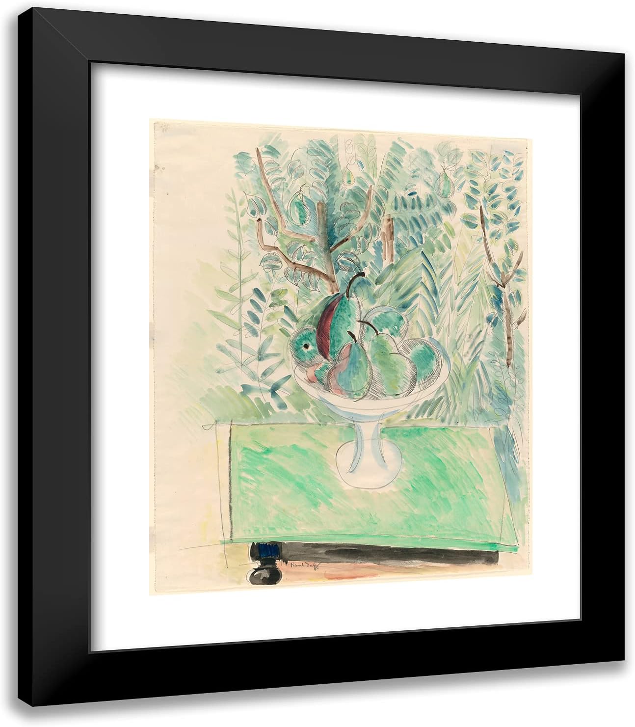 ArtDirect Raoul Dufy 20x23 Black Modern Framed and Double Matted Art Print Titled Pears in a Garden