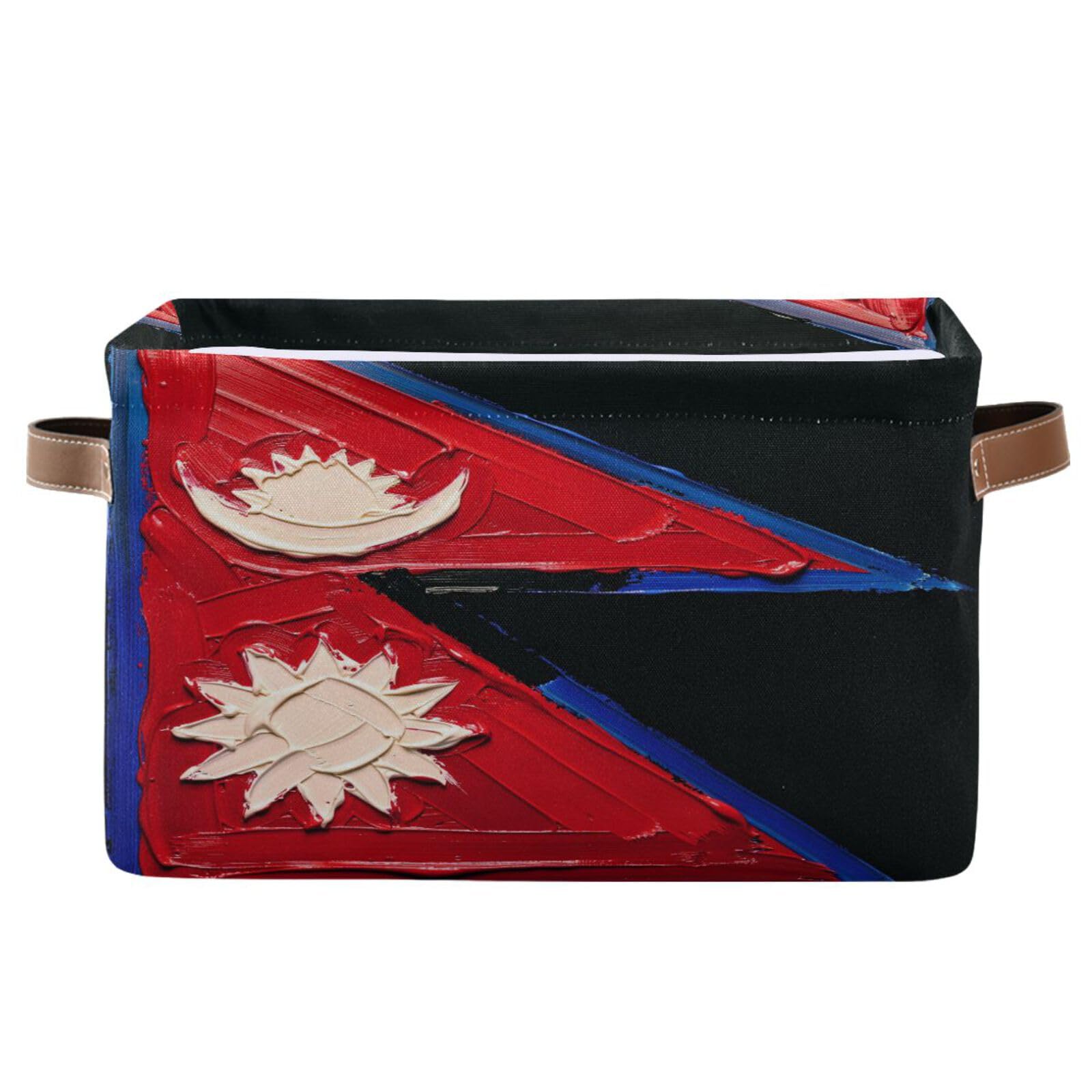 Oil Painting Flag Nepal storage baskets 1 pack folding storage containers baskets with st…