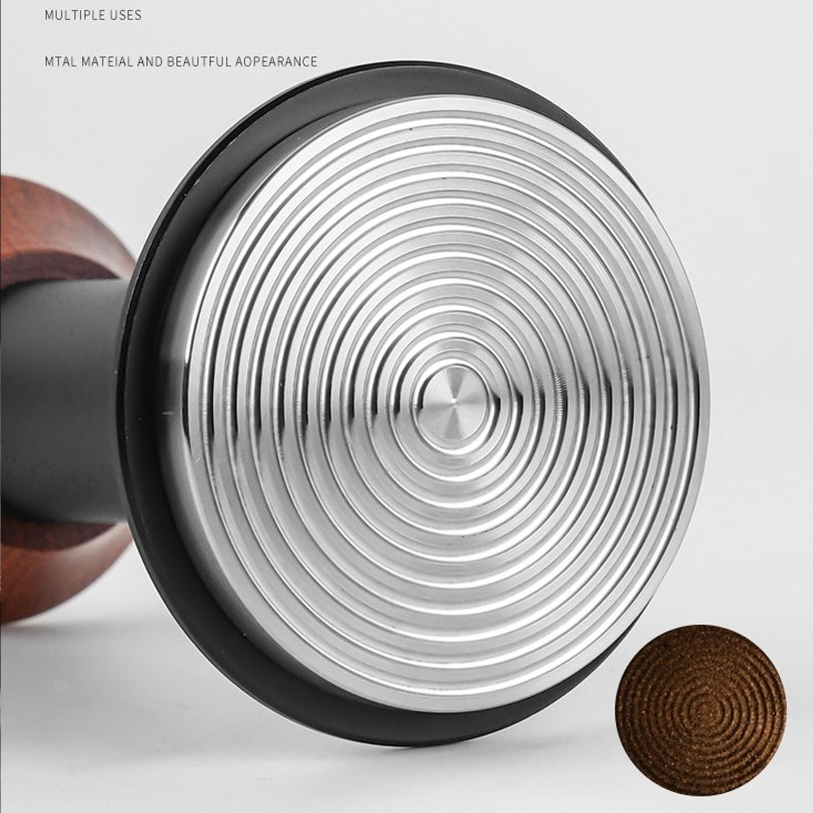 Wakects Ubijak do Kawy Sprężynowy Ubijak do Kawy Aluminium Stal Nierdzewna i Lite Drewno Ergonomiczny Uchwyt o Stałym Ciśnieniu 100 Mm dla Domowych Baristów Kolba (58MM)