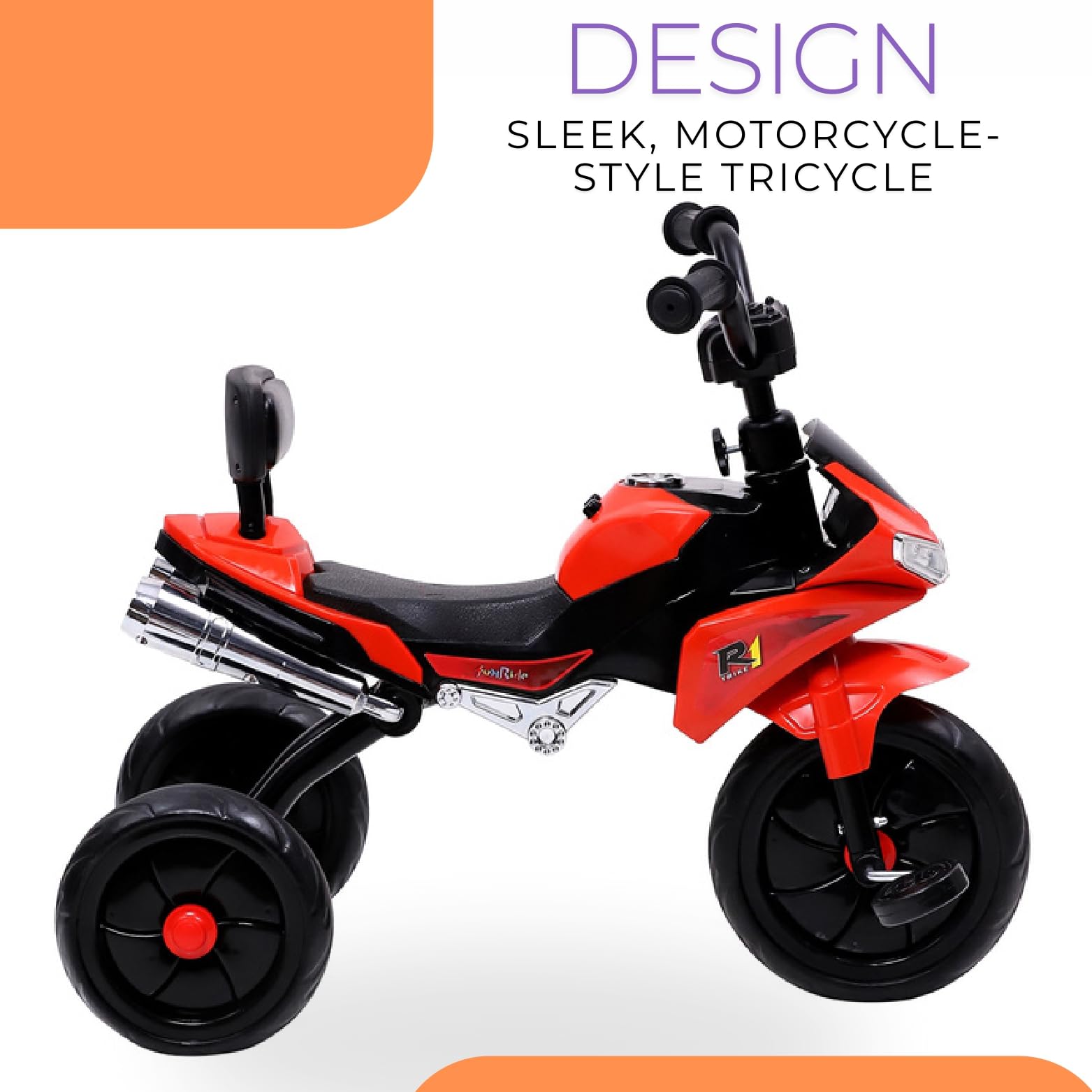 eHomeKart FunRide R1 Kids Tricycle - Front Headlight and Musical - 2 Years to 5 Years - Trike for Indoor and Outdoor - Up to 30 Kgs - Made in India (Red) 2