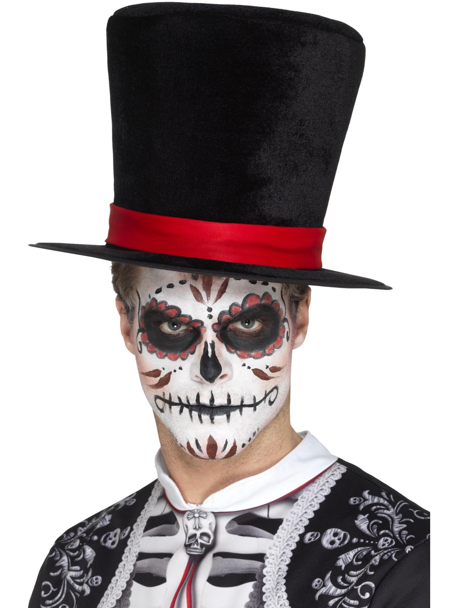 Smiffys Day of the Dead Top Hat, Black , Mexican Day of The Dead/Sugar Fancy Dress, Halloween Dress Up Hats