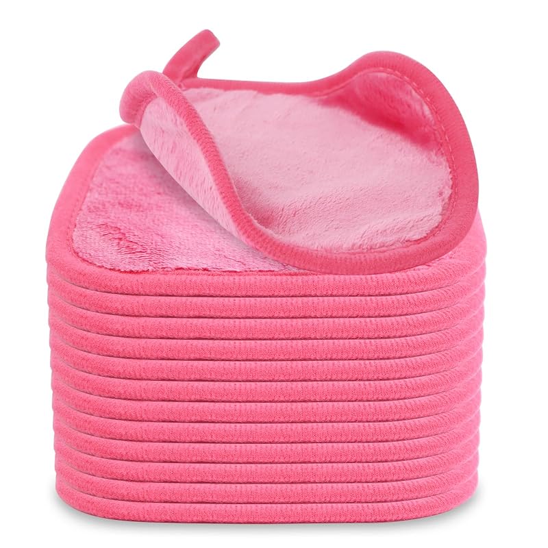 Panos de Microfibra Puomue para Remoção de Maquiagem, 12 Unidades, 15,24 cm x 15,24 cm, Rose Red