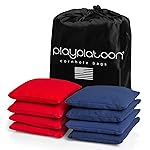 Play Platoon Weather Resistant Cornhole Bags - Set of 8 Regulation Corn Hole - Red & Navy Blue - Durable Duck Cloth Corn Hole for Tossing Game, Includes Tote Bag