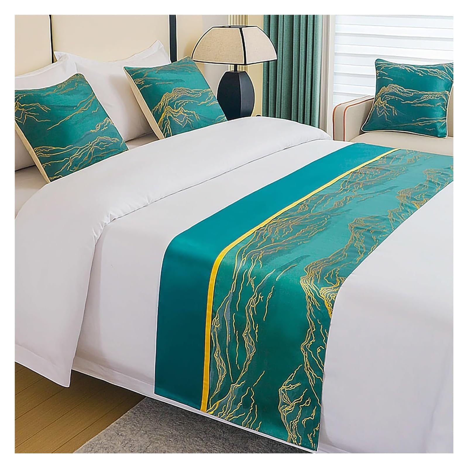 uoXHFdh Luxury Bed Runner & Scarves, Mountains Patchwork Pattern Design End Scarf, Elegant Bedding(Grün,50 * 210cm for 150cm bed)