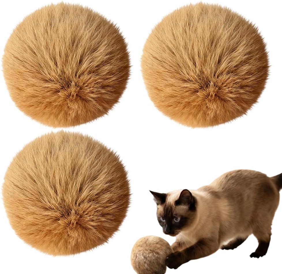 Cat Toy Faux Rabbit Fur Ball, Soft Fluffy Faux Fur Catnip Balls for Indoor Cats, Washable Rolling Toy for Pounce, Interactive Play to Stimulate Hunting Instinct, 1/3/6 Pack Available (6PCS)