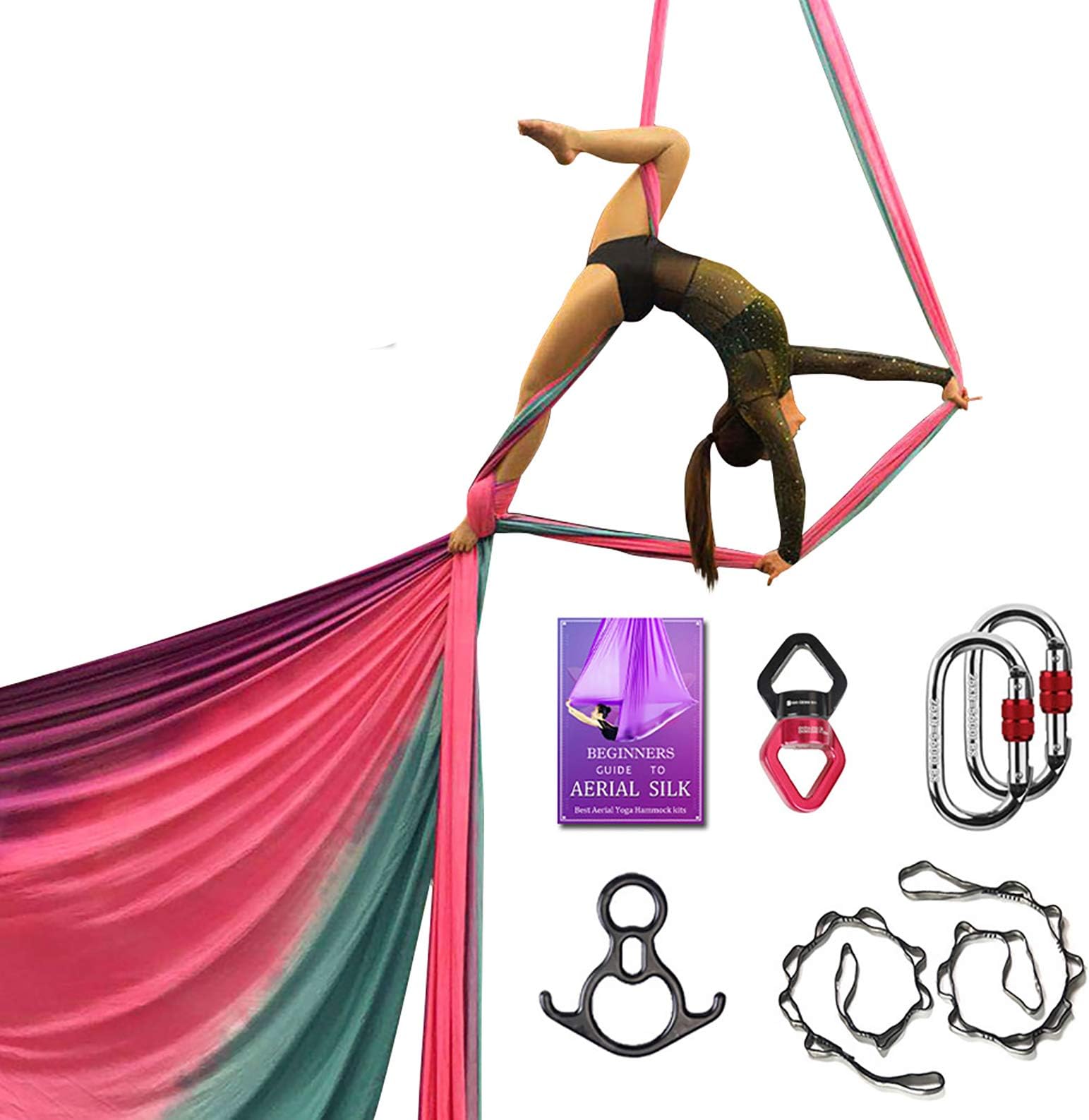 Deluxe Aerial Silks Equipment Set - 11 Yards Aerial Yoga Hammock Swing for Acrobatic, Circus Arts, Dance (L:10m W:2.8m)