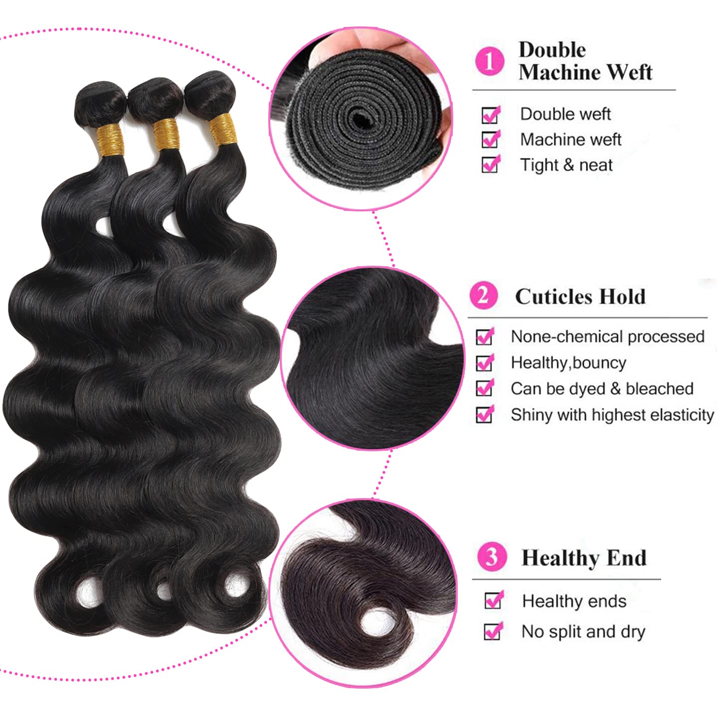 12A Brazilian Body Wave Bundles Human Hair Bundles 100% Unprocessed Virgin Hair Body Wave 3 Bundles (16 18 20 Inch) Human Hair Weave Bundles Deals Natural Black Color
