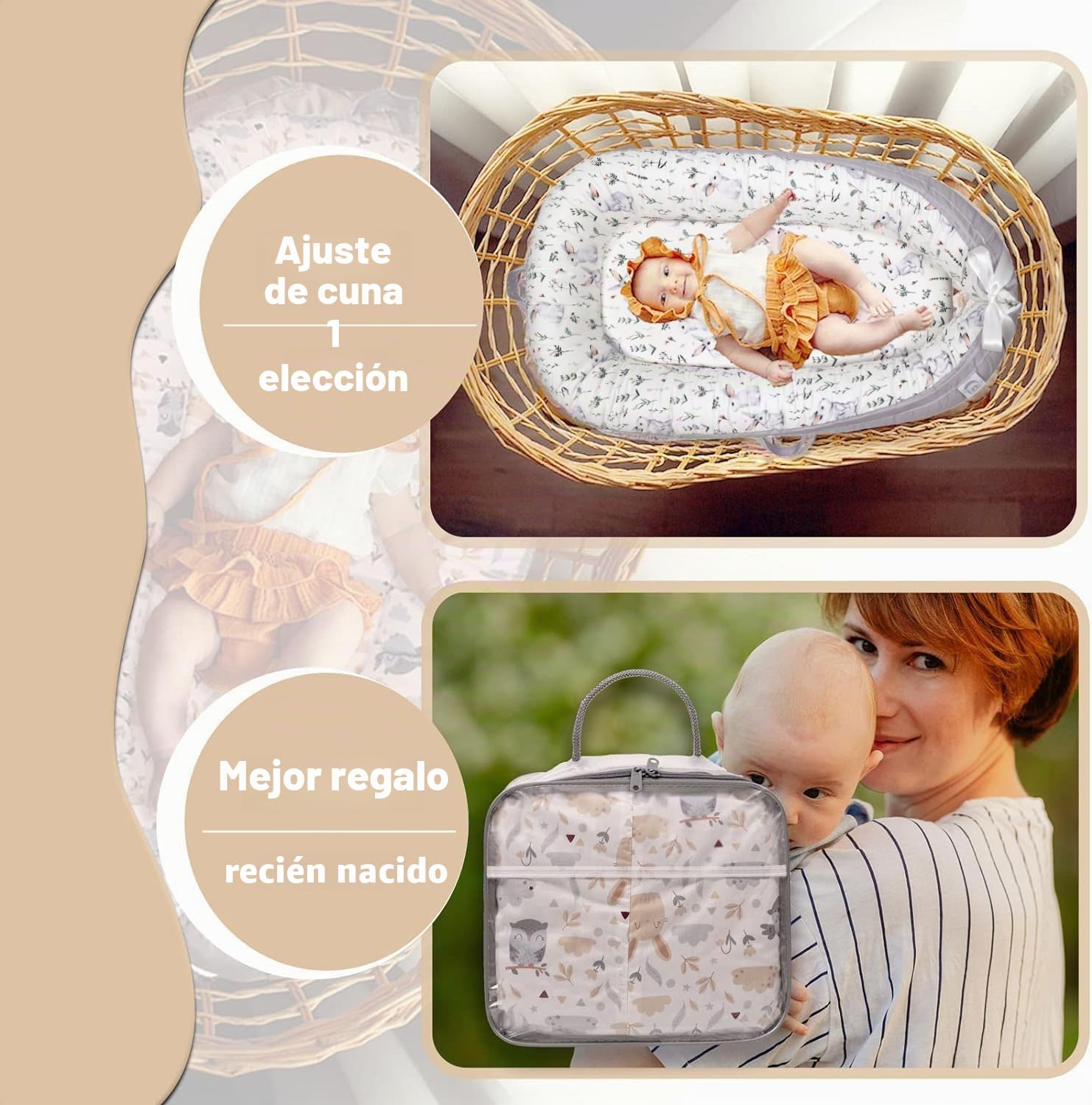 EAQ Nido Bebé Recién Nacido 90 x 50 cm Algodón 100%, Reductor de Cuna Nidos para Recién Nacidos y Bebés, Cuna Cama de Viaje Portátil, Funda Removible y Lavable (conejito)
