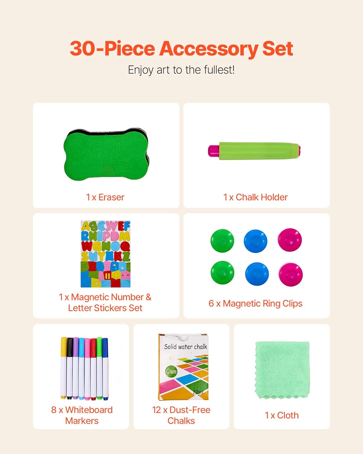 VEVOR Art Easel for Kids, 2-in-1 Wooden Double-Sided Kid's Art Easel with Magnetic Whiteboard & Chalkboard, Adjustable Standing Rotatable Foldable Drawing Board with Painting Accessories for Boy Girl