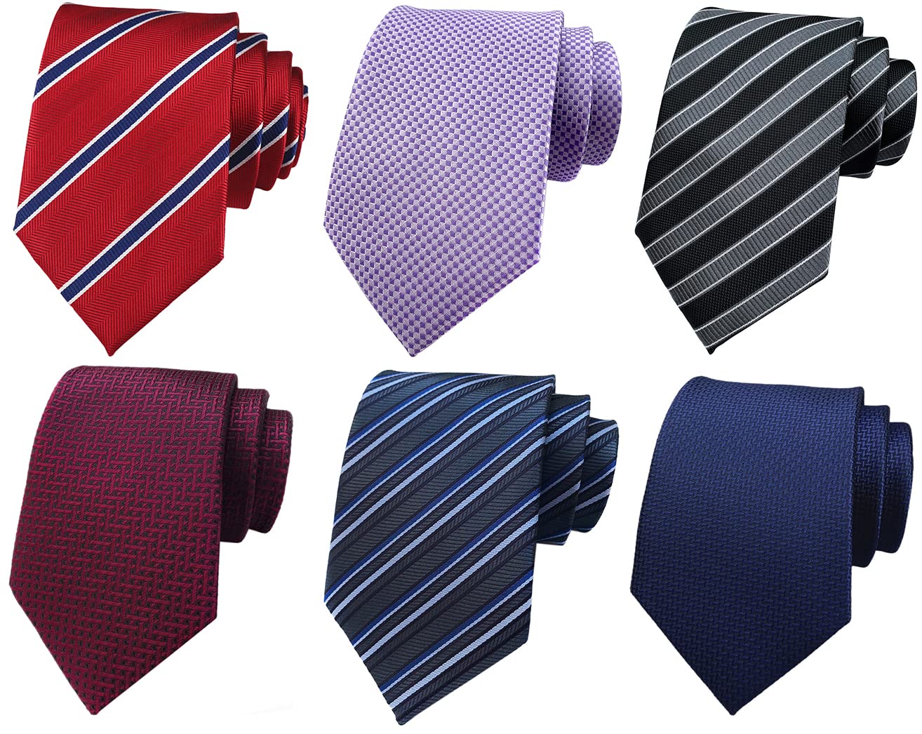 Rossika Pack of 4 or 6 Men's Classic Stripe Checks Jacquard Woven Tie Formal Party Neckties