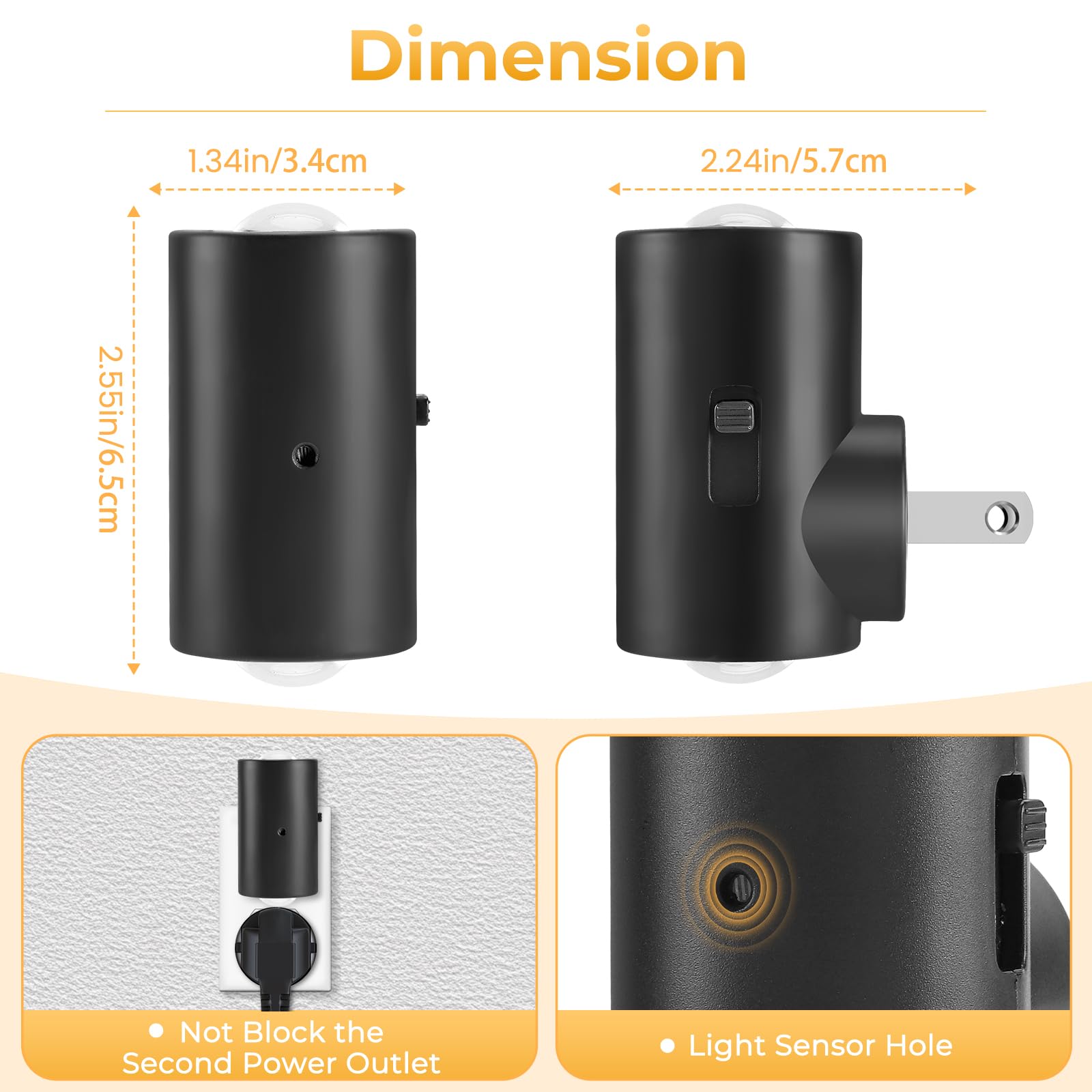 TSEXES LED Night Lights Plug into Wall Dimmable Plug in Night Light Dusk to Dawn 0-200LM Bright Nightlight — view 4