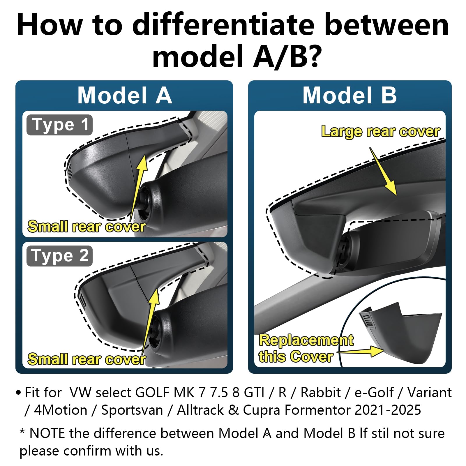 4K Dash Cam fit for VW Golf MK7/7.5/8 GTI/R/Rabbit/e-Golf/Variant/4Motion/Sportsvan/Alltrack & Cupra Formentor 2021-2025(Model B Black), OEM Look, UHD 2160P Video, App & WiFi, Loop Recording,64GB Card