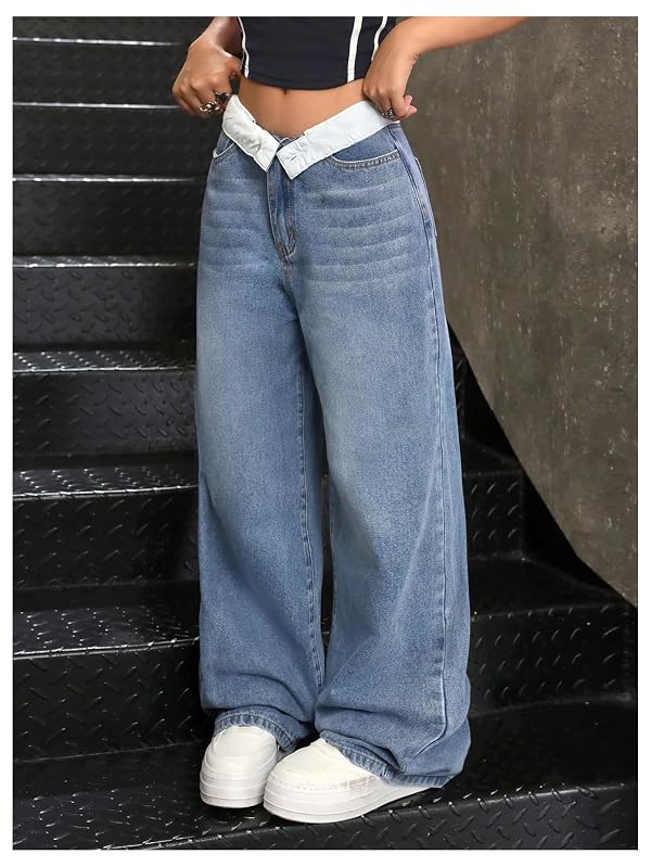 Floerns Girl's Distressed Jeans Baggy Wide Straight Leg Y2k Ripped Denim Pants Pastel Blue 12Y by Floerns - Image 4