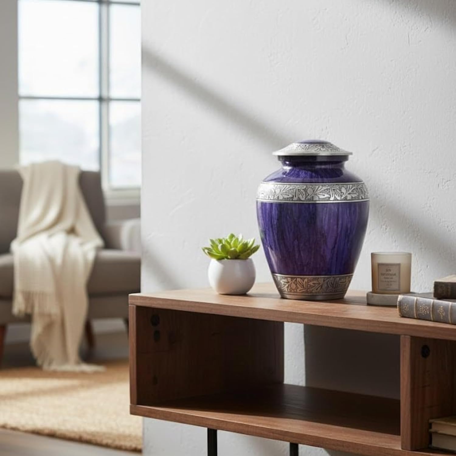 Purple Urns for Human Ashes Adult Large Standard Size Funeral Memorial Earns, Handcrafted Cremation Urns, Up to 200 lbs Adult Male Female Ashes, Burial Containers for Dad Women Men